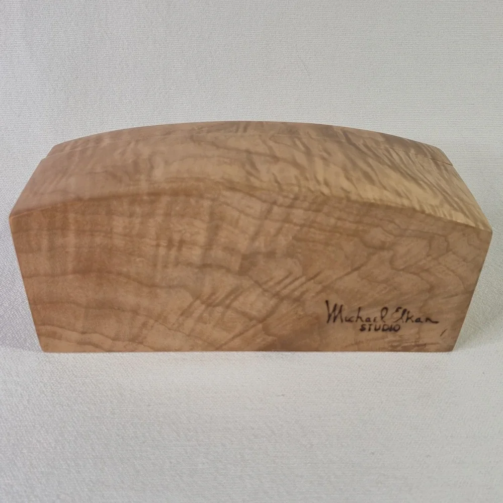 Michael Elkan Studio Handcrafted Figured Wood Trinket Box Artisan Signed Curvy